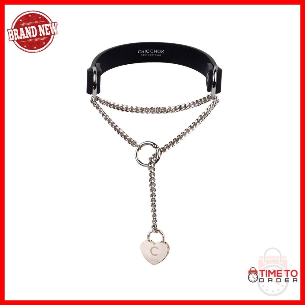 Adjustable Leather Slip Chain Necklace with Heart Charm, Punk Gothic Choker